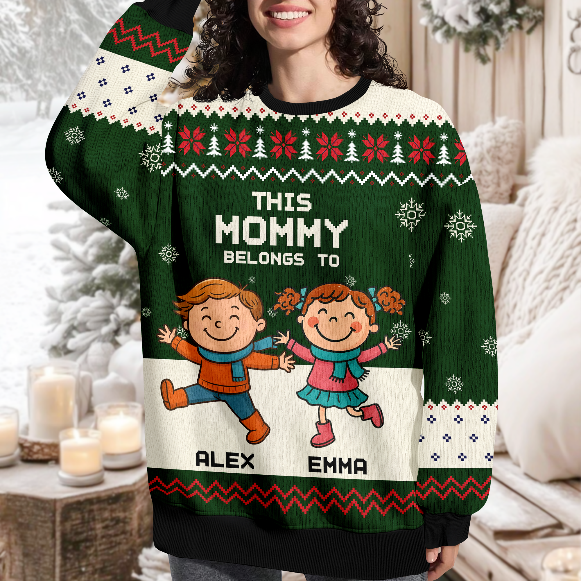 Personalized This Mommy Belongs To Ugly Sweater - Custom Family Christmas Sweater