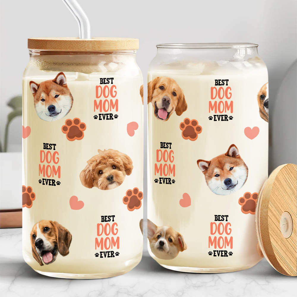 Custom Dog Cat Photo - Best Dog Cat Mom Ever - Personalized Glass Can