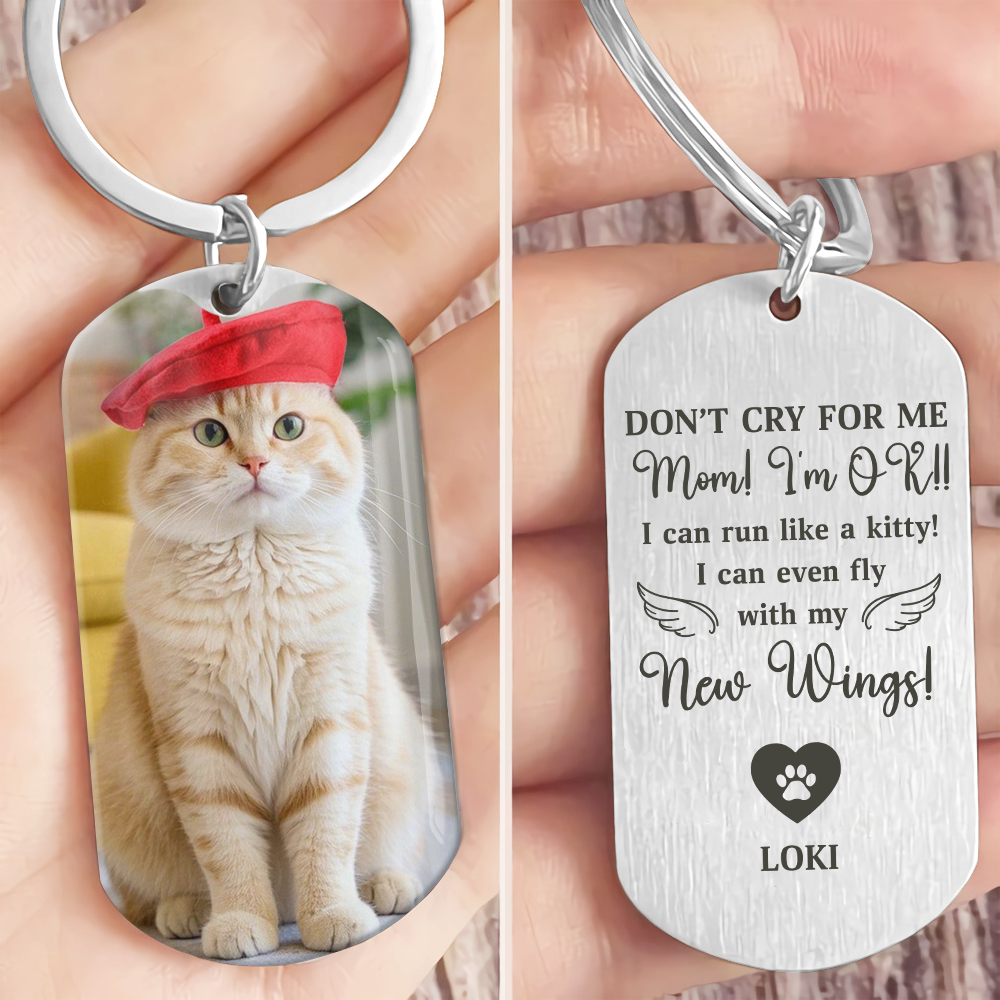 Custom Photo Don't Cry For Me - Memorial Metal Keychain - Sympathy Gift For Pet Owners