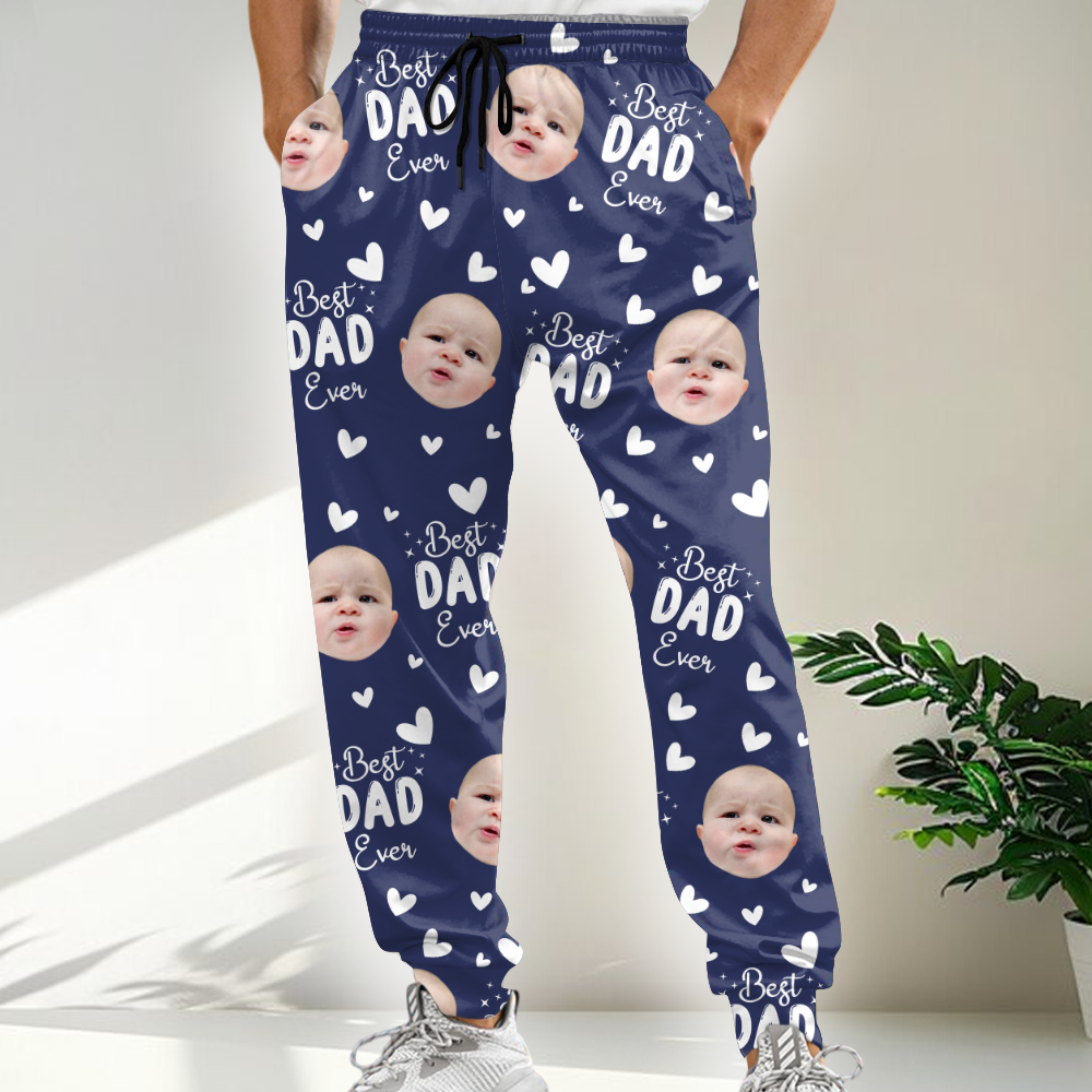 Custom Face Cute Best Dad Ever - Sweatpants For Father's Day Gift