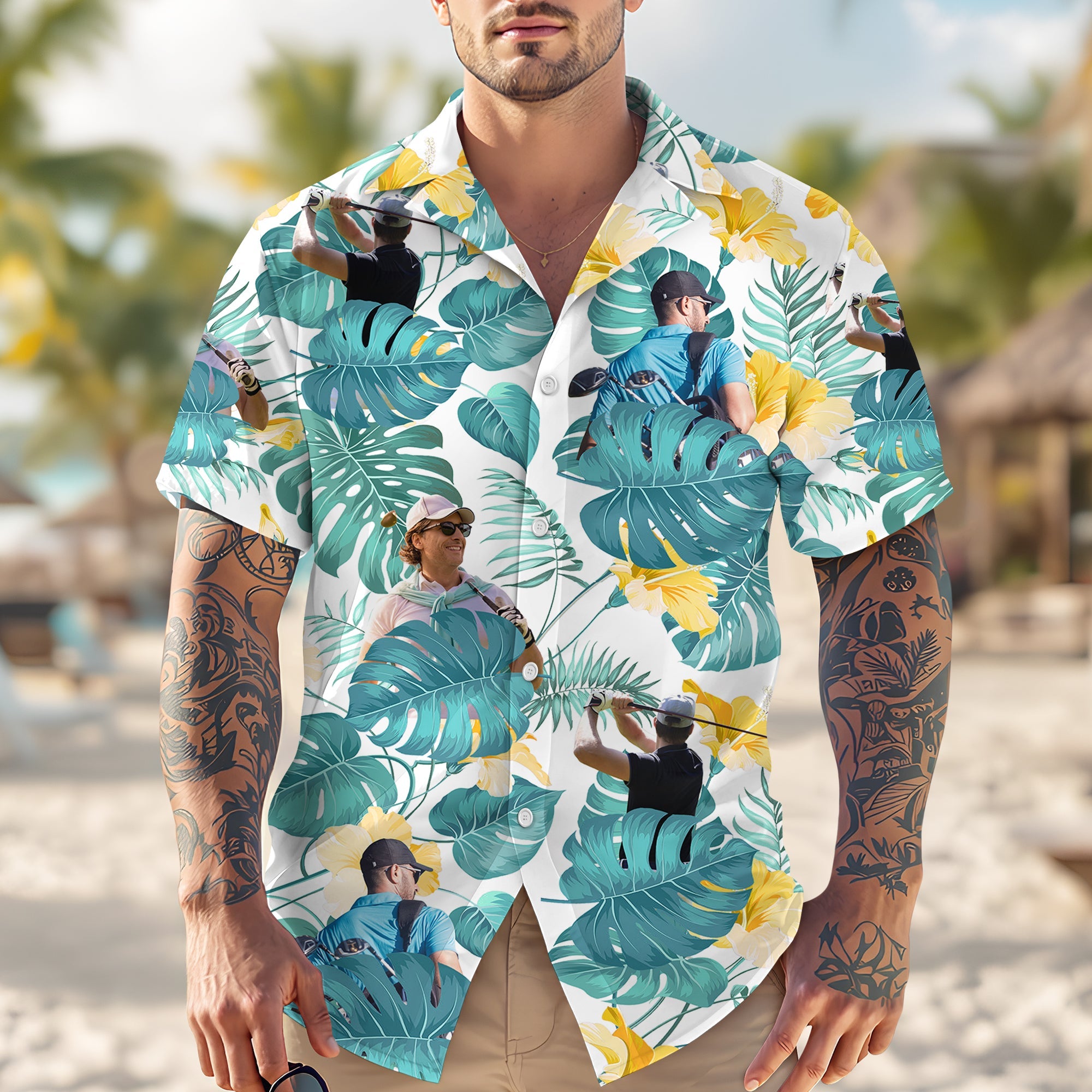 Custom Funny Golfer Face Tropical Hawaiian Shirt - Personalized Gift For Golfer Main image
