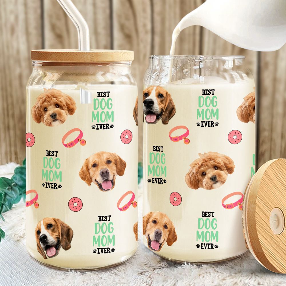 Custom Dog Cat Photo - Best Dog Cat Mom Ever - Personalized Glass Can