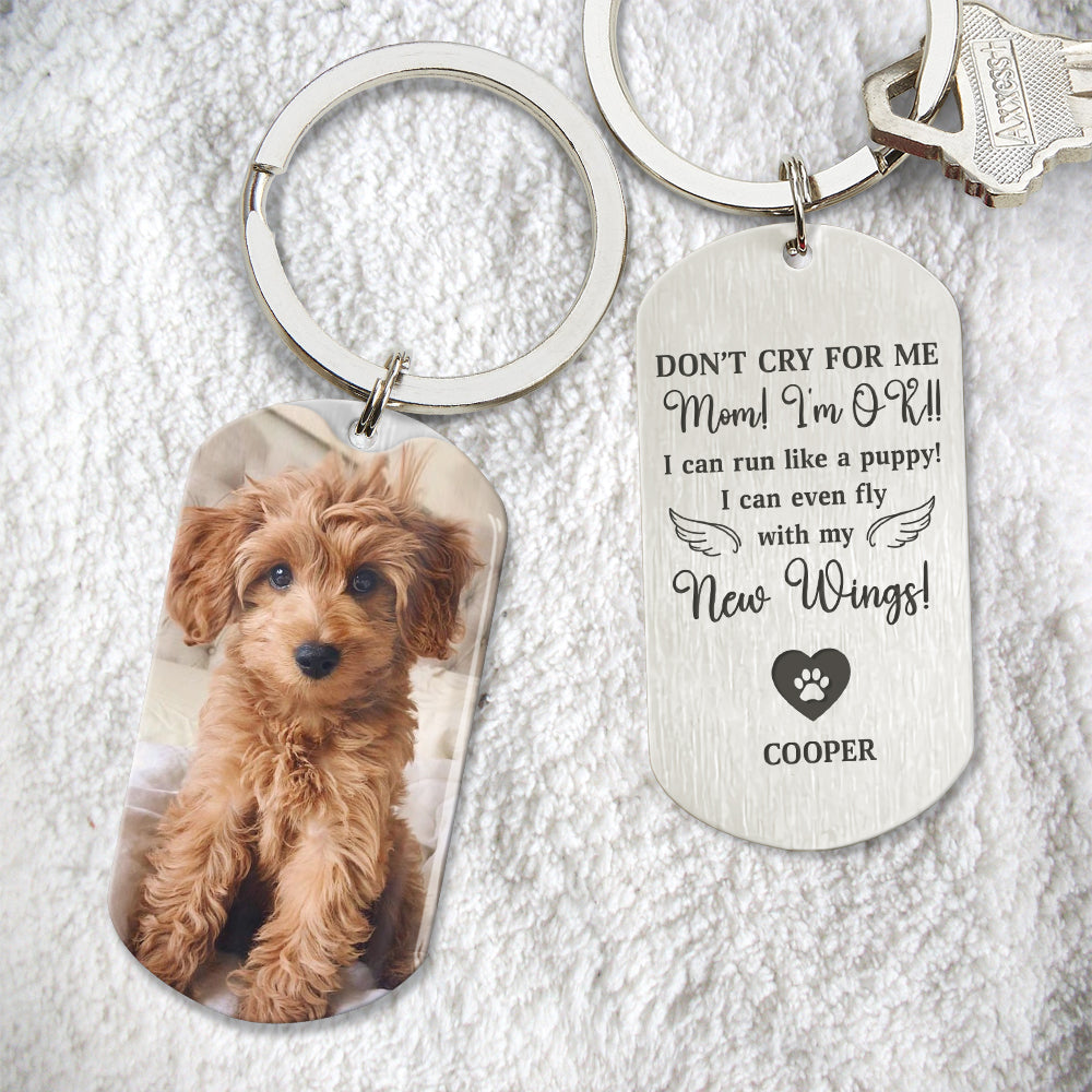 Custom Photo Don't Cry For Me - Memorial Metal Keychain - Sympathy Gift For Pet Owners