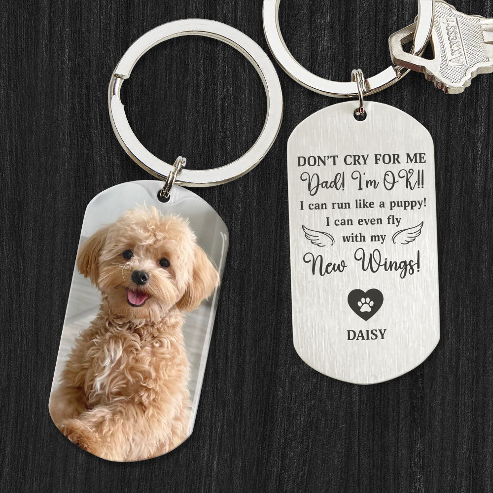 Custom Photo Don't Cry For Me - Memorial Metal Keychain - Sympathy Gift For Pet Owners