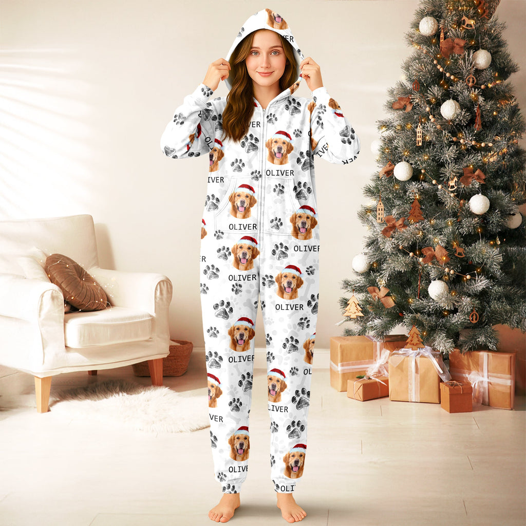 Custom Photo With Dog Cat Paw - Onesie Pajamas For Dog Lovers