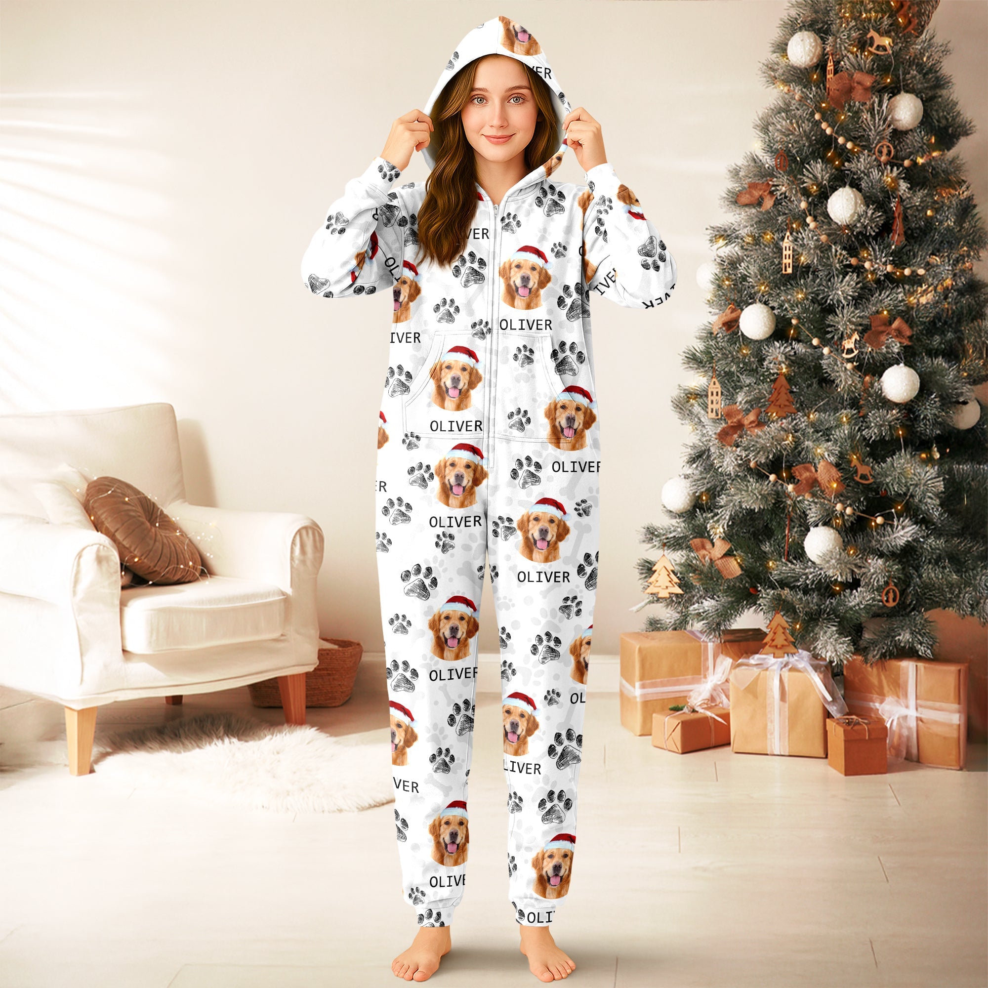 Custom Photo With Dog Cat Paw - Onesie Pajamas For Dog Lovers