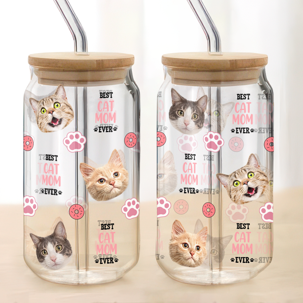 Custom Dog Cat Photo - Best Dog Cat Mom Ever - Personalized Glass Can