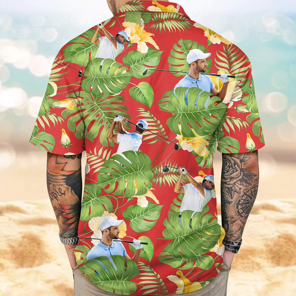 Custom Funny Golfer Face Tropical Hawaiian Shirt - Personalized Gift For Golfer