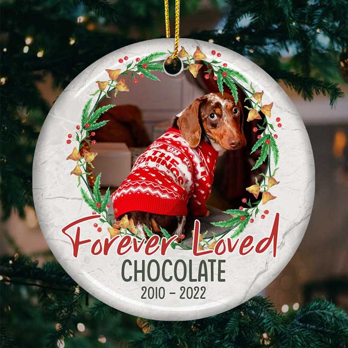 Custom Pet Memorial Ceramic Ornament - Forever Loved In Loving Memory | Personalized Photo Gift