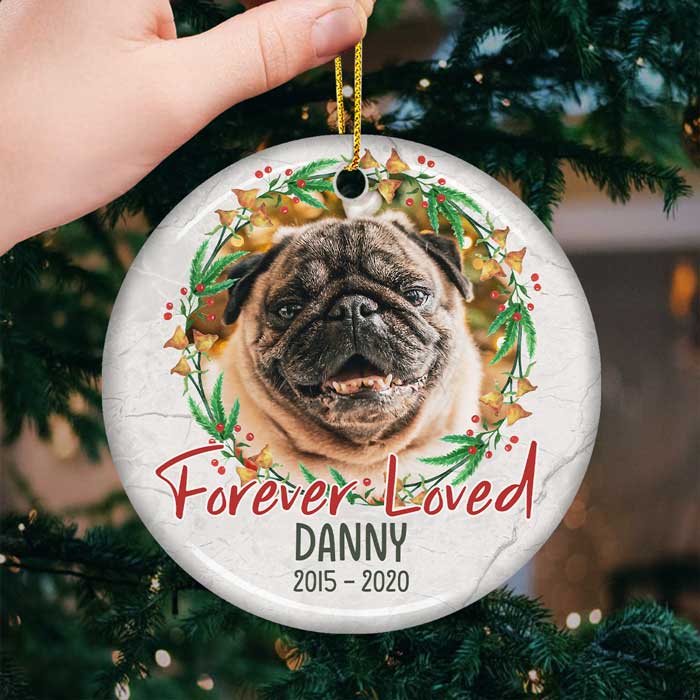Custom Pet Memorial Ceramic Ornament - Forever Loved In Loving Memory | Personalized Photo Gift