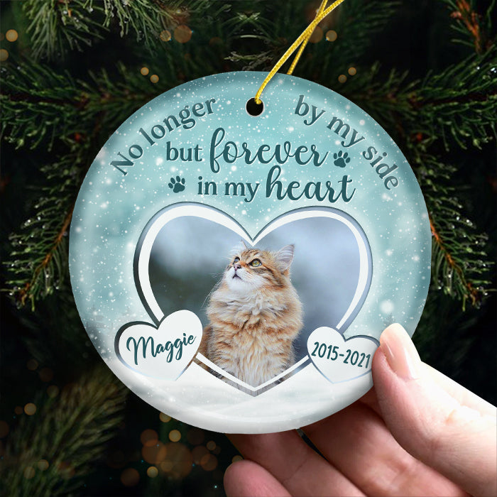 Custom Memorial Ceramic Ornament - No Longer By Our Side | Personalized Photo Gift