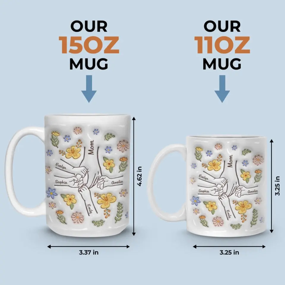 You Hold Our Hands Also Our Hearts - Family Personalized 3D Mug Gift For Mom Grandma