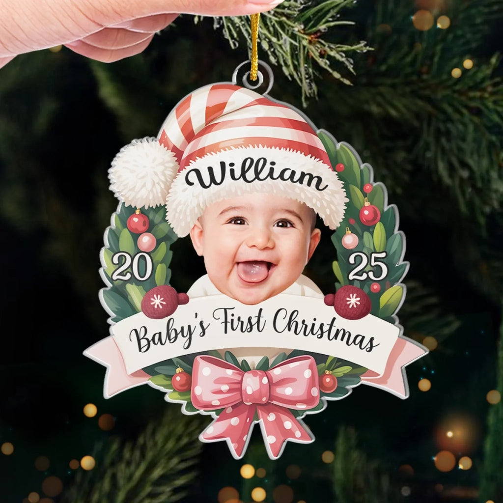 Custom Photo Baby Acrylic Ornament - Santa's Cutest Helper | First Christmas Gift