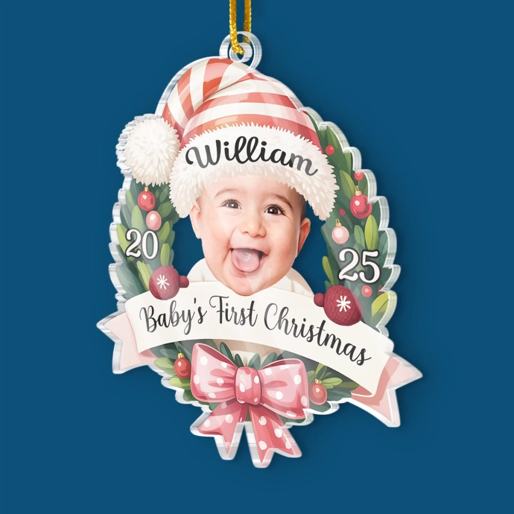 Custom Photo Baby Acrylic Ornament - Santa's Cutest Helper | First Christmas Gift