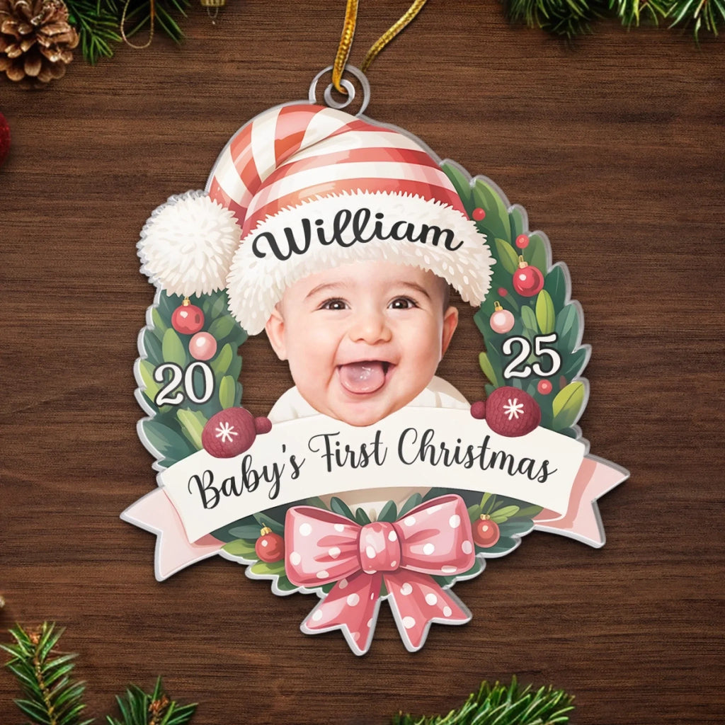 Custom Photo Baby Acrylic Ornament - Santa's Cutest Helper | First Christmas Gift