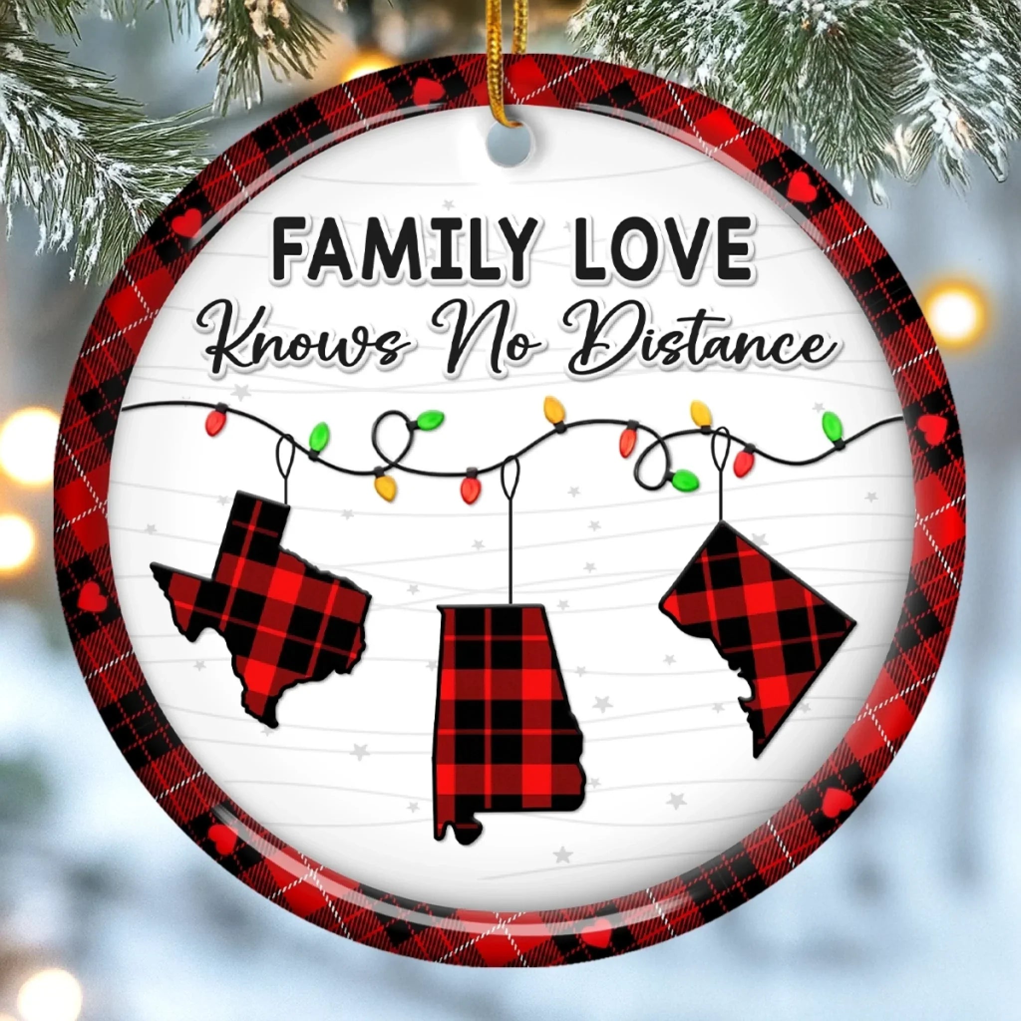 Custom Long Distance Ceramic Ornament - Family Love Travels Any Distance | Personalized Gift