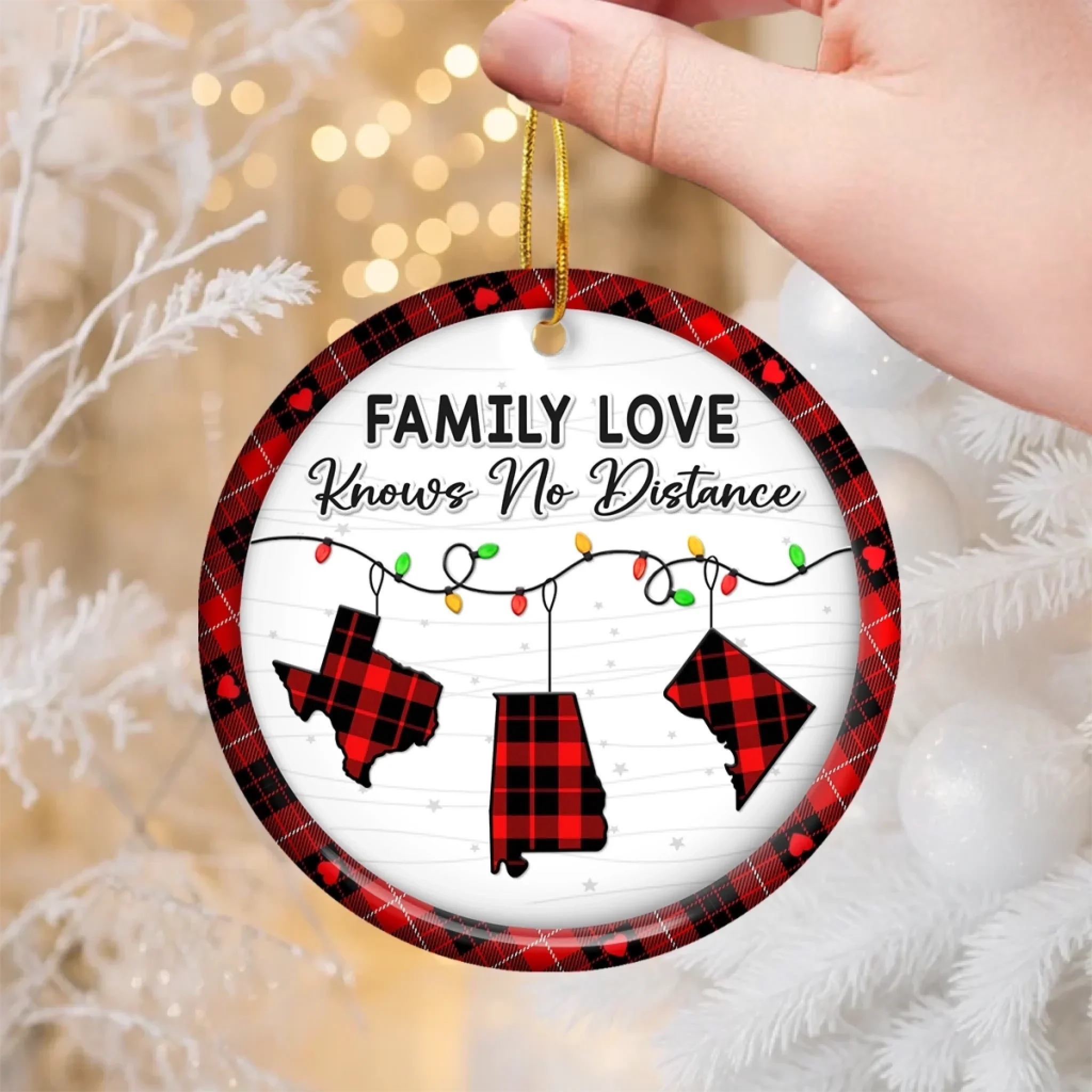 Custom Long Distance Ceramic Ornament - Family Love Travels Any Distance | Personalized Gift