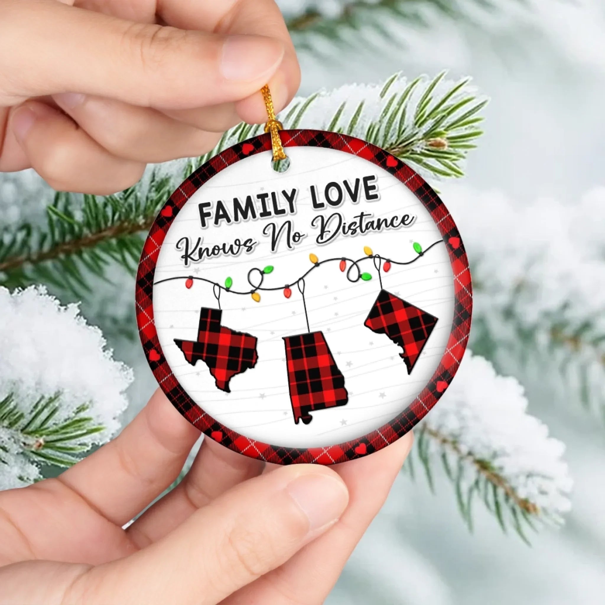 Custom Long Distance Ceramic Ornament - Family Love Travels Any Distance | Personalized Gift