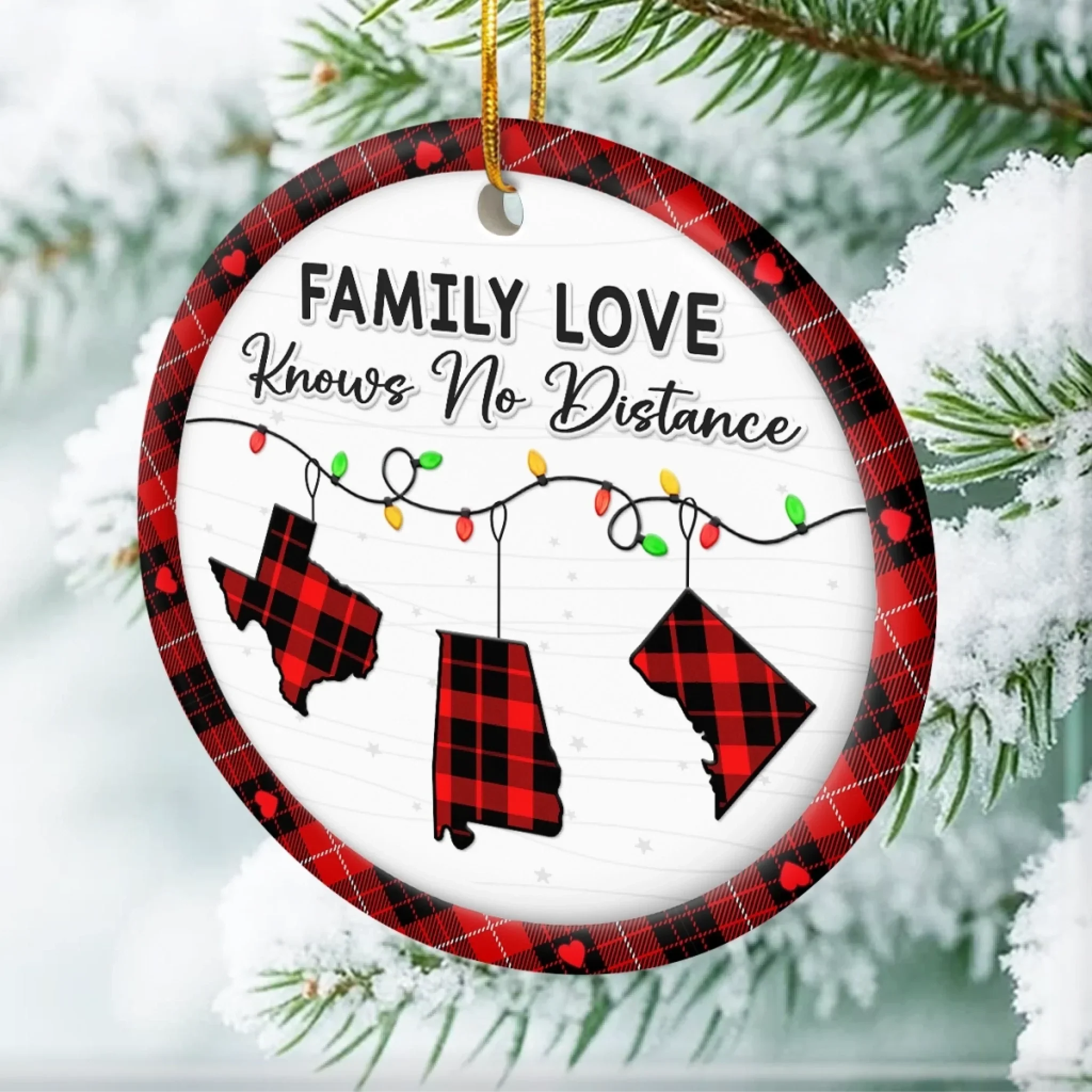 Custom Long Distance Ceramic Ornament - Family Love Travels Any Distance | Personalized Gift