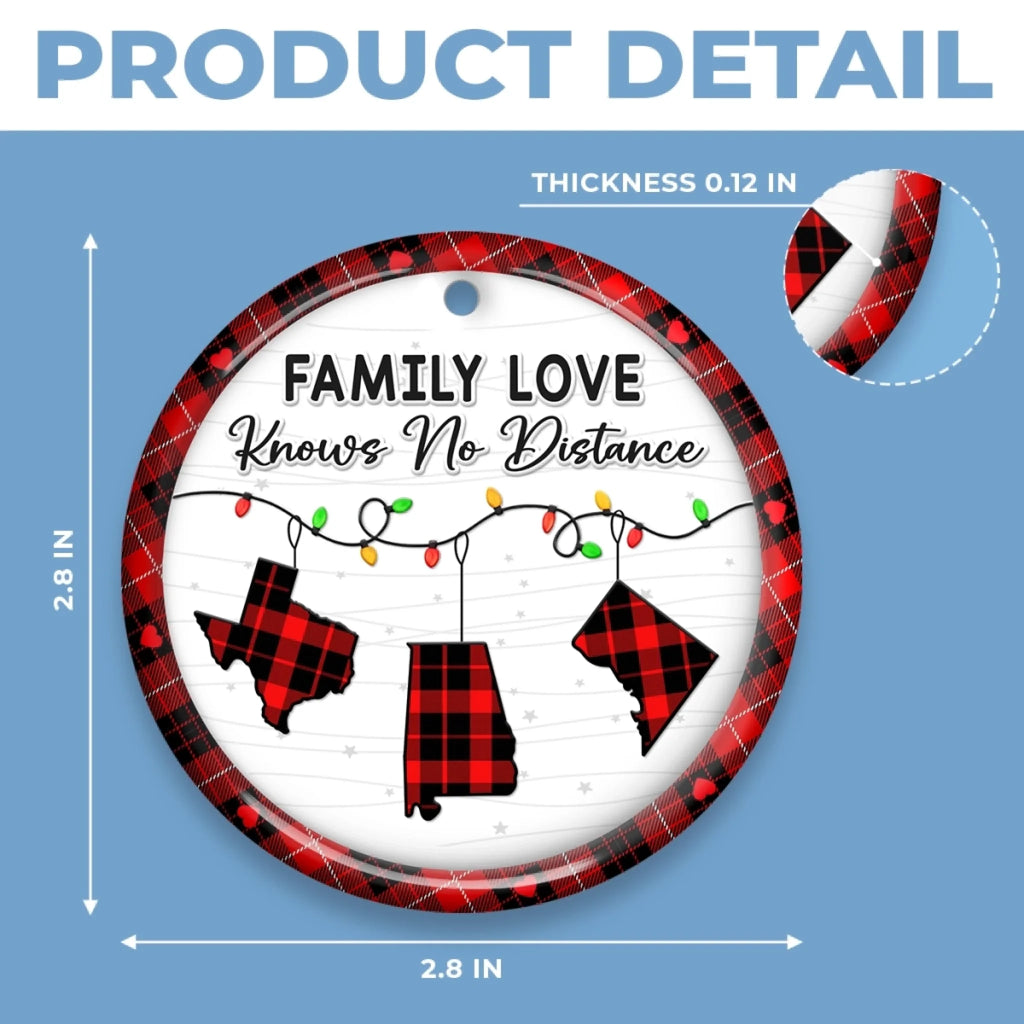 Custom Long Distance Ceramic Ornament - Family Love Travels Any Distance | Personalized Gift
