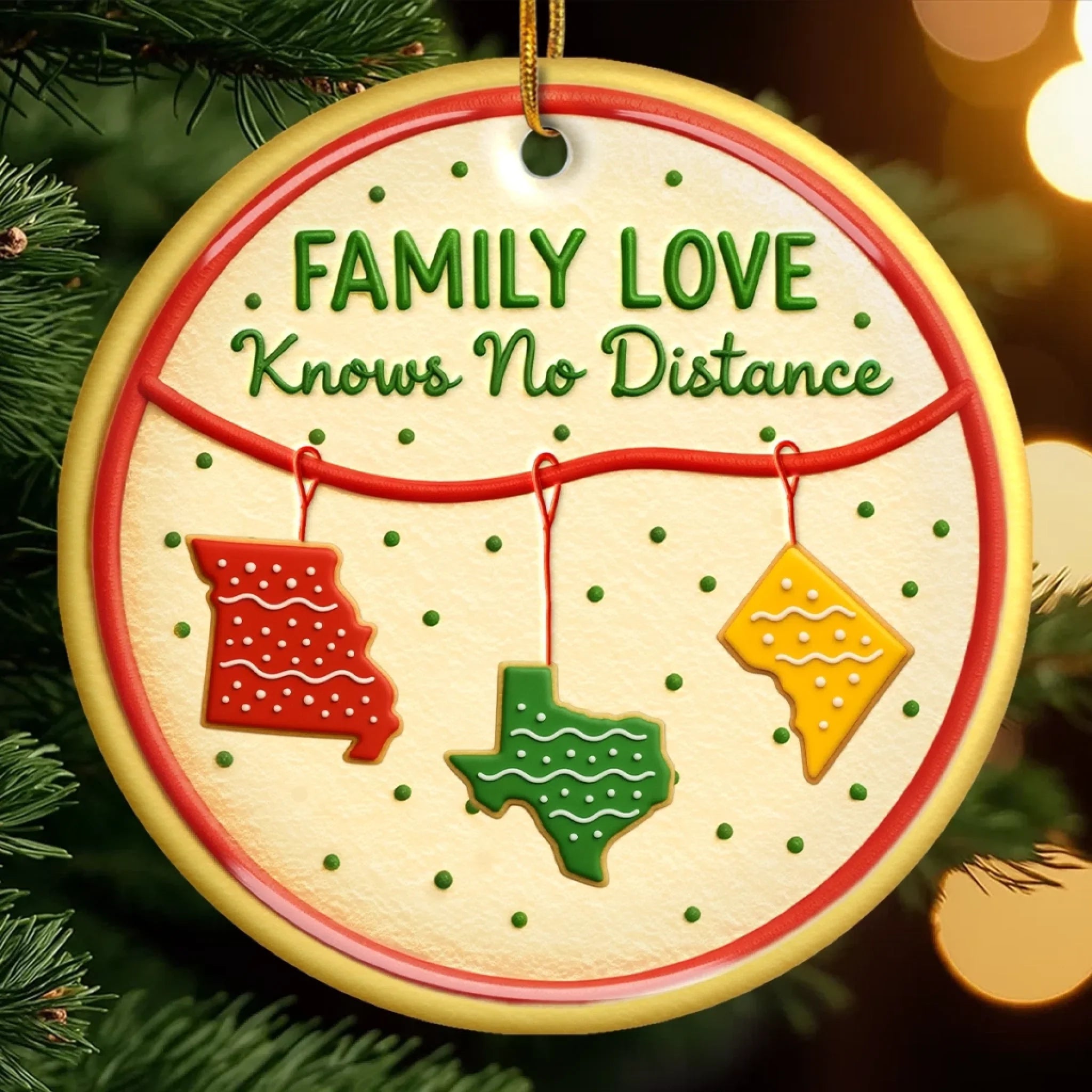 Custom Long Distance Ceramic Ornament - No Matter The Map Love Connects Us