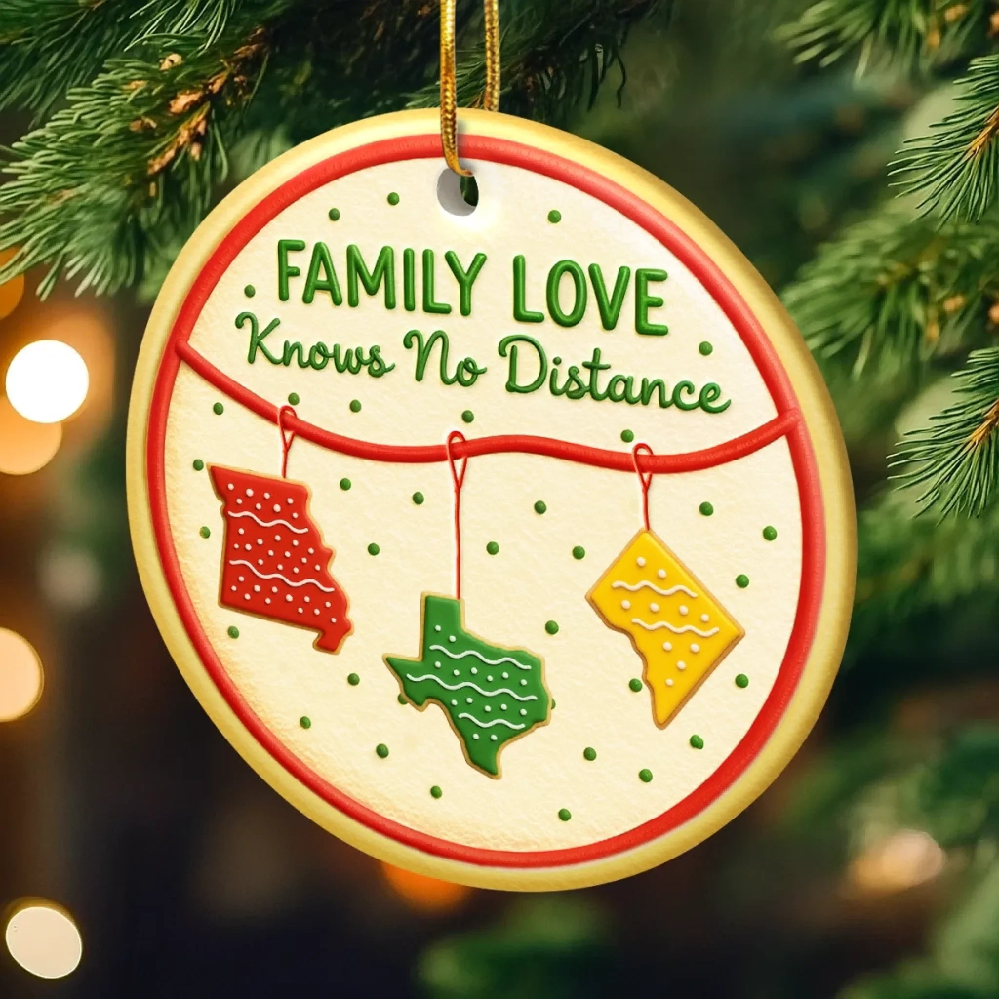Custom Long Distance Ceramic Ornament - No Matter The Map Love Connects Us