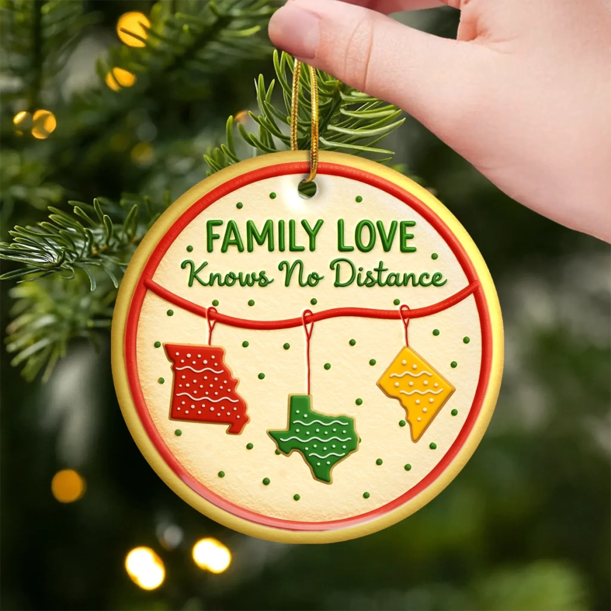 Custom Long Distance Ceramic Ornament - No Matter The Map Love Connects Us