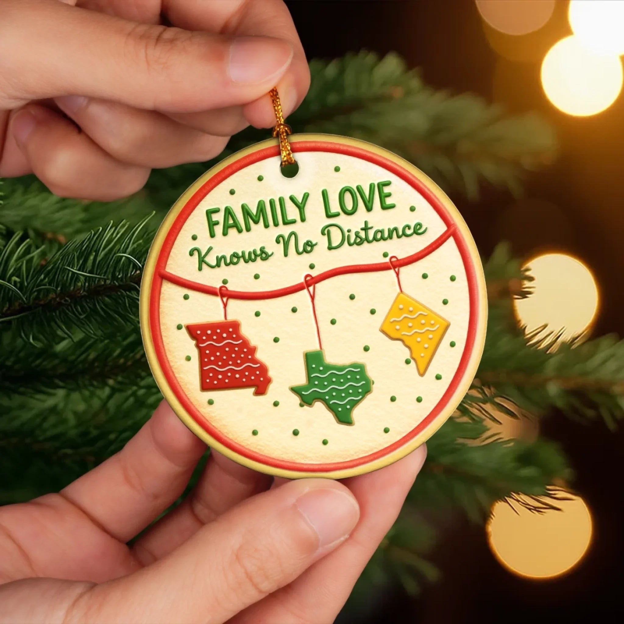 Custom Long Distance Ceramic Ornament - No Matter The Map Love Connects Us