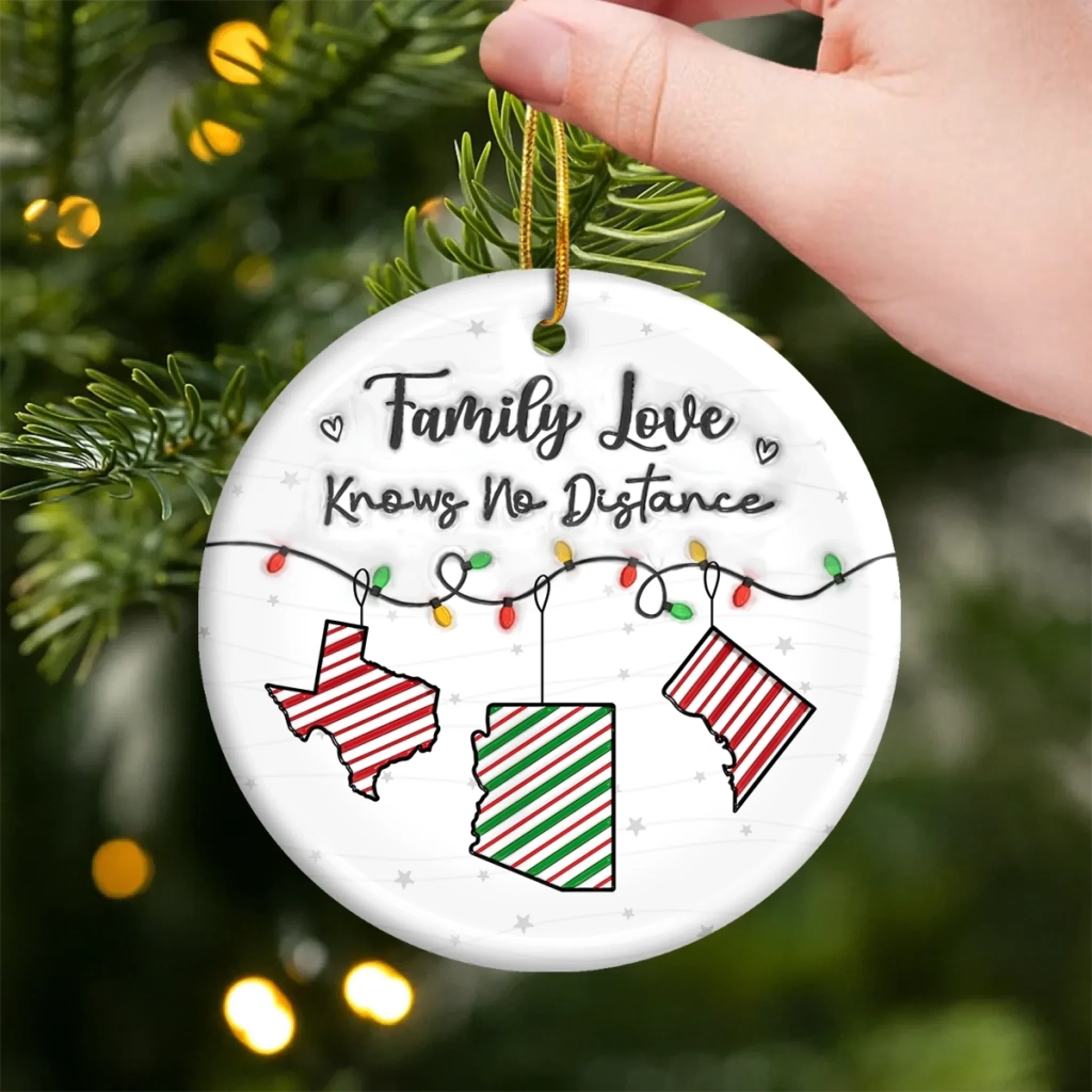 Custom Long Distance Ceramic Ornament - Hearts Connected No Matter The Distance | Personalized Gift
