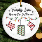 Custom Long Distance Ceramic Ornament - Hearts Connected No Matter The Distance | Personalized Gift