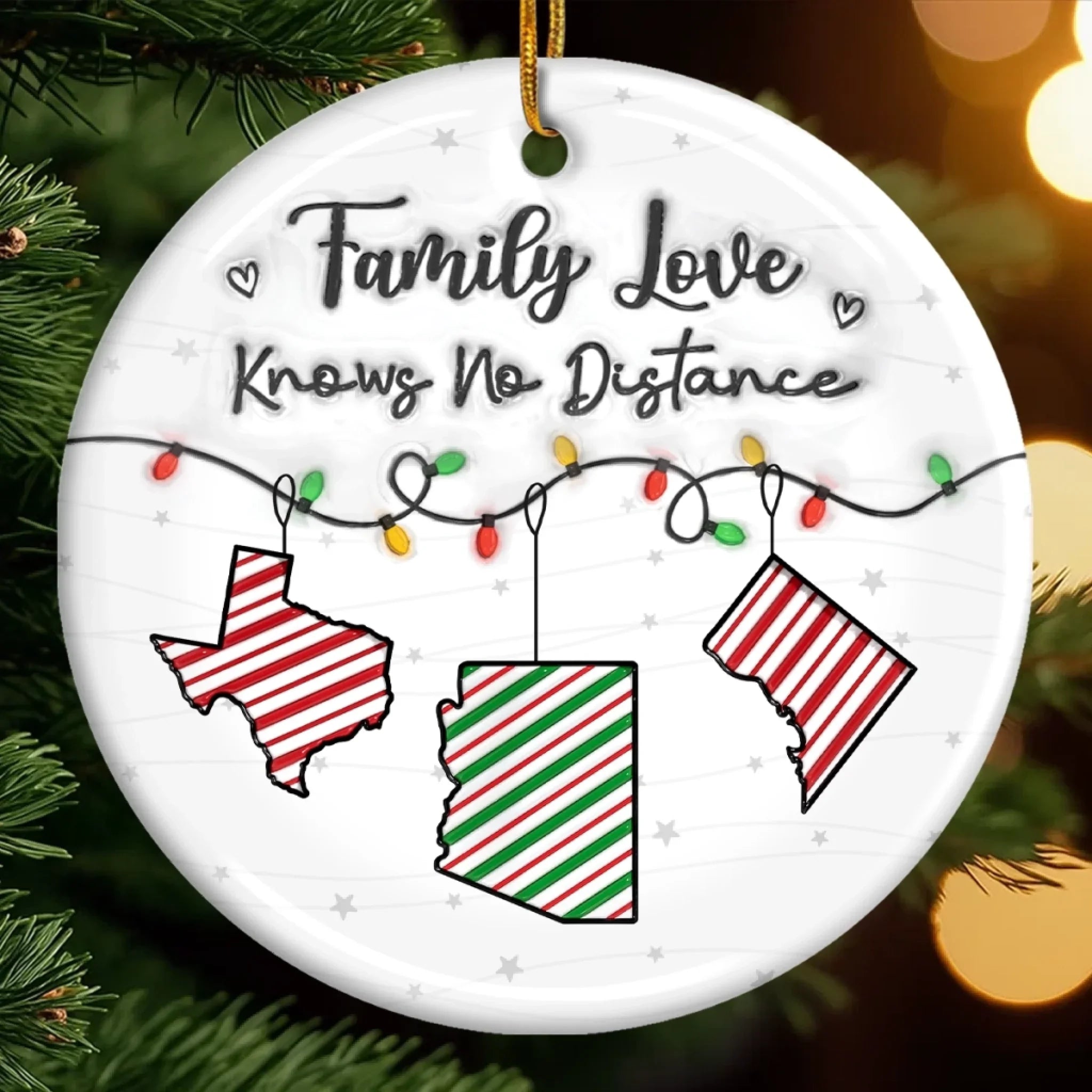 Custom Long Distance Ceramic Ornament - Hearts Connected No Matter The Distance | Personalized Gift Main image