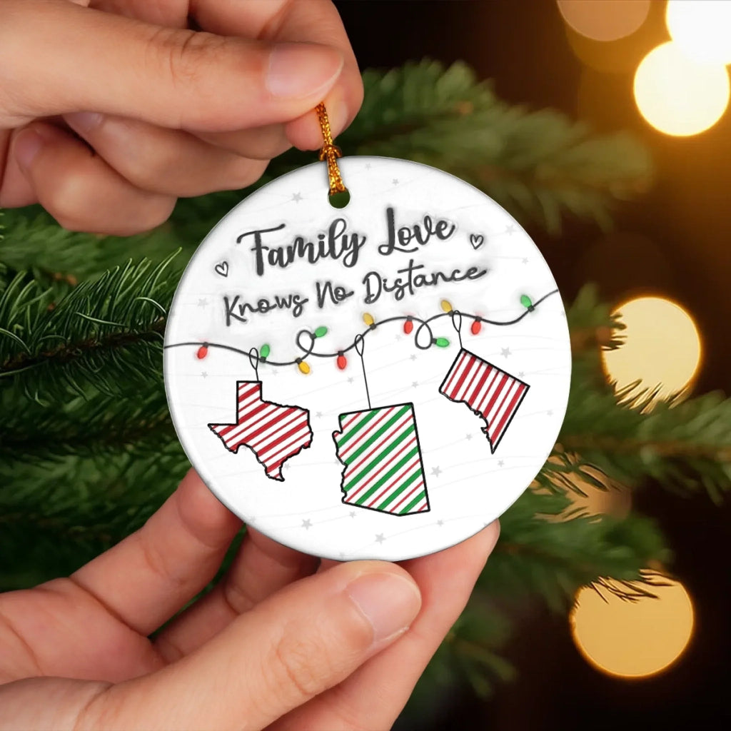 Custom Long Distance Ceramic Ornament - Hearts Connected No Matter The Distance | Personalized Gift