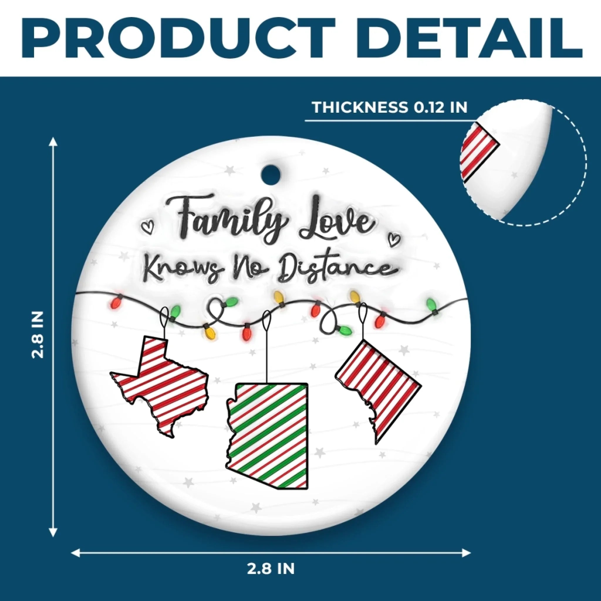 Custom Long Distance Ceramic Ornament - Hearts Connected No Matter The Distance | Personalized Gift