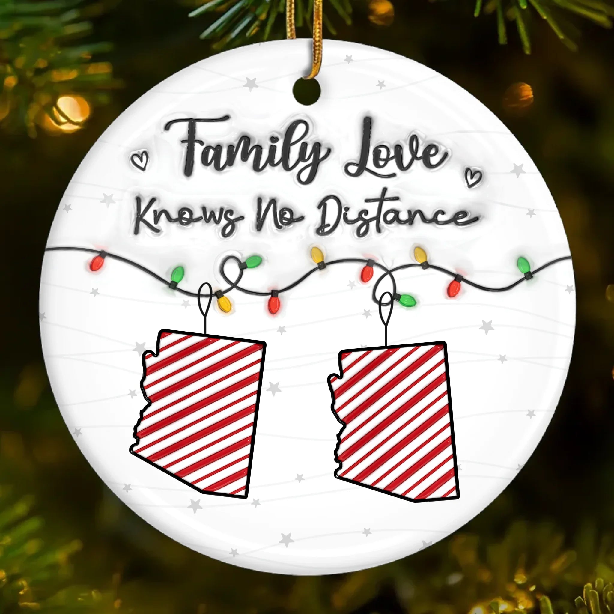 Custom Long Distance Ceramic Ornament - Hearts Connected No Matter The Distance | Personalized Gift Secondary image