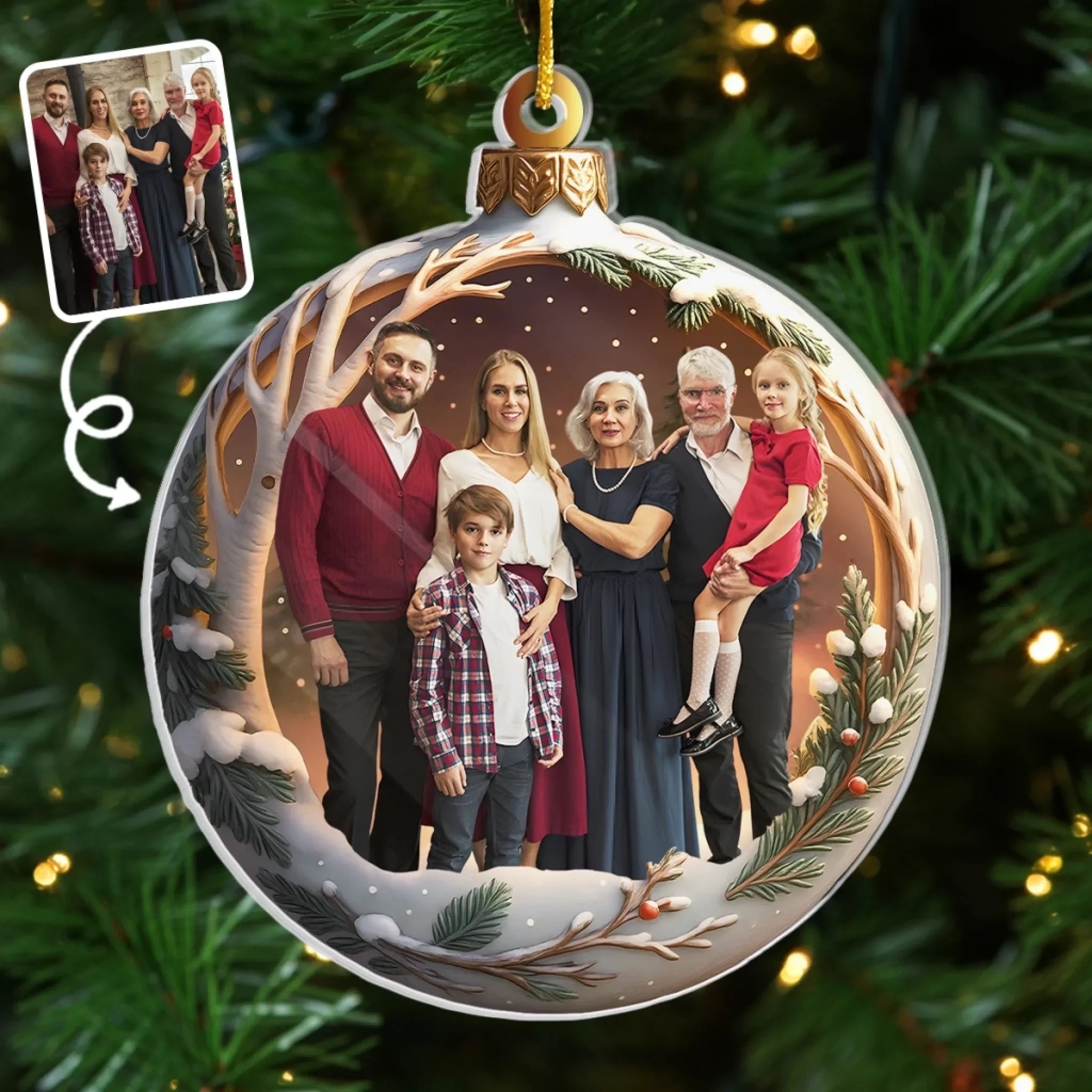 Custom Photo Acrylic Ornament - Family Makes Christmas Magical | Personalized Gift Main image