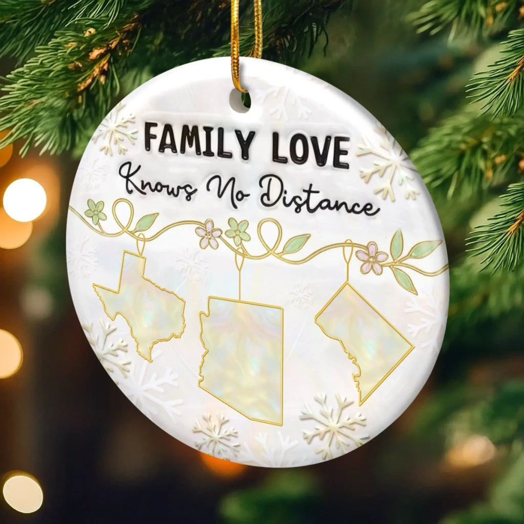 Custom Long Distance Ceramic Ornament - Love Stays Close Across Miles | Personalized Gift