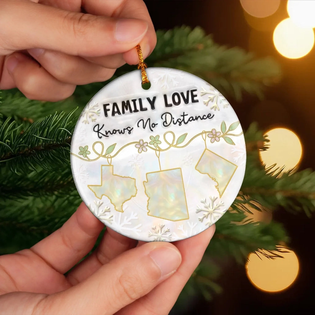 Custom Long Distance Ceramic Ornament - Love Stays Close Across Miles | Personalized Gift