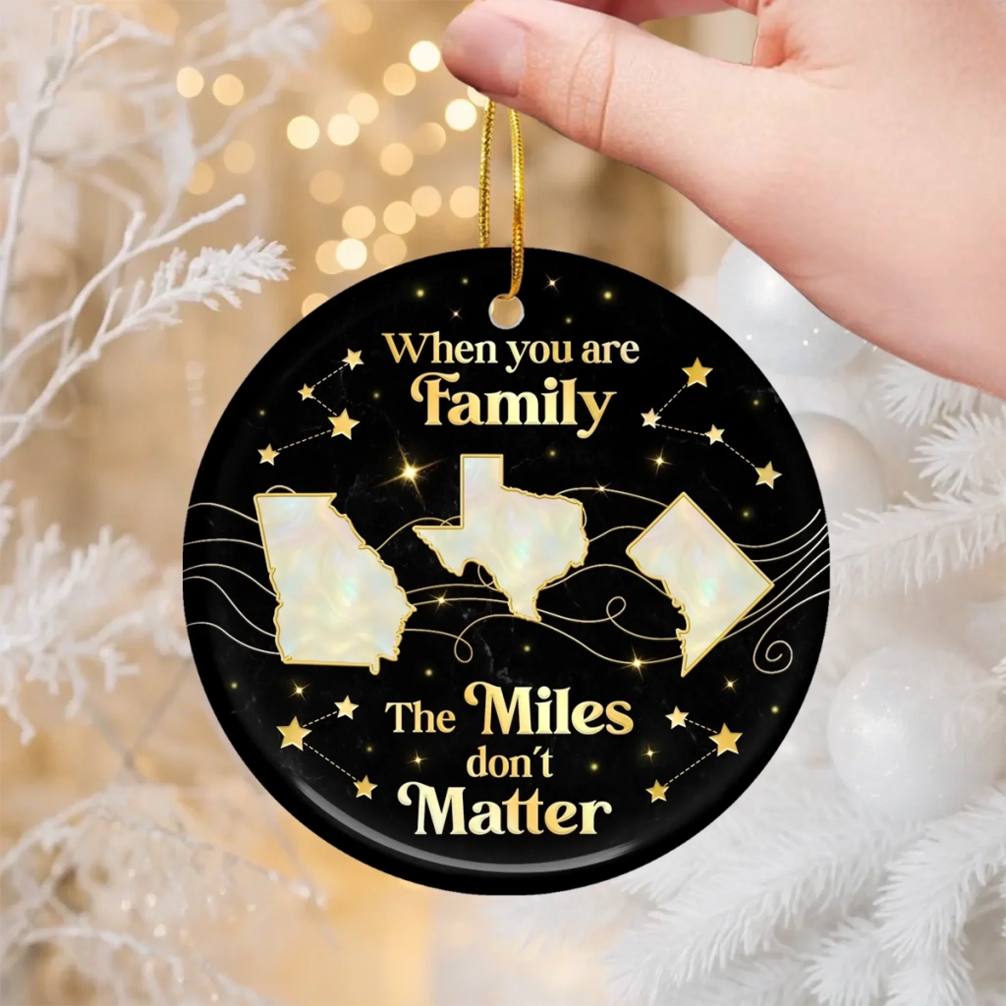 Custom Long Distance Ceramic Ornament - Distance Fades Where Hearts Connect | Personalized Gift