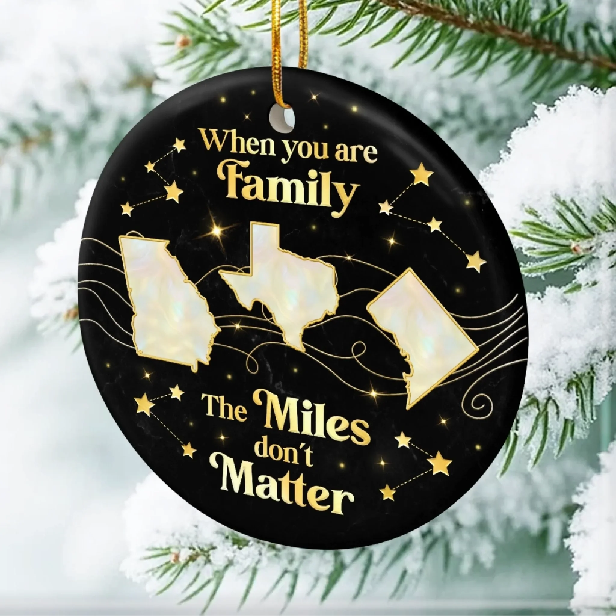 Custom Long Distance Ceramic Ornament - Distance Fades Where Hearts Connect | Personalized Gift