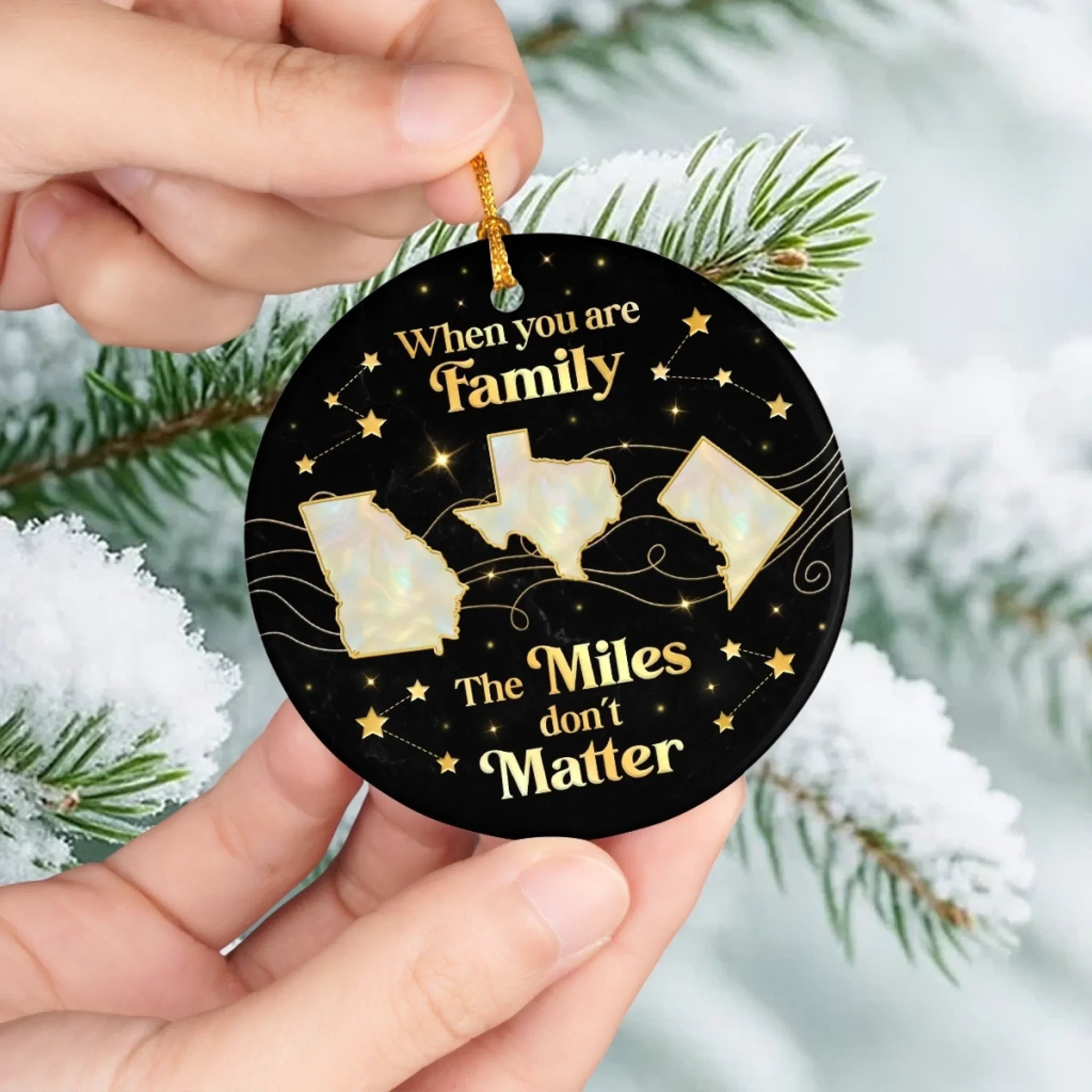 Custom Long Distance Ceramic Ornament - Distance Fades Where Hearts Connect | Personalized Gift