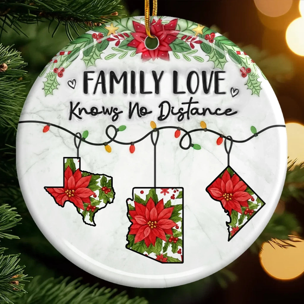 Custom Long Distance Ceramic Ornament - Never Apart Always Family | Personalized Gift