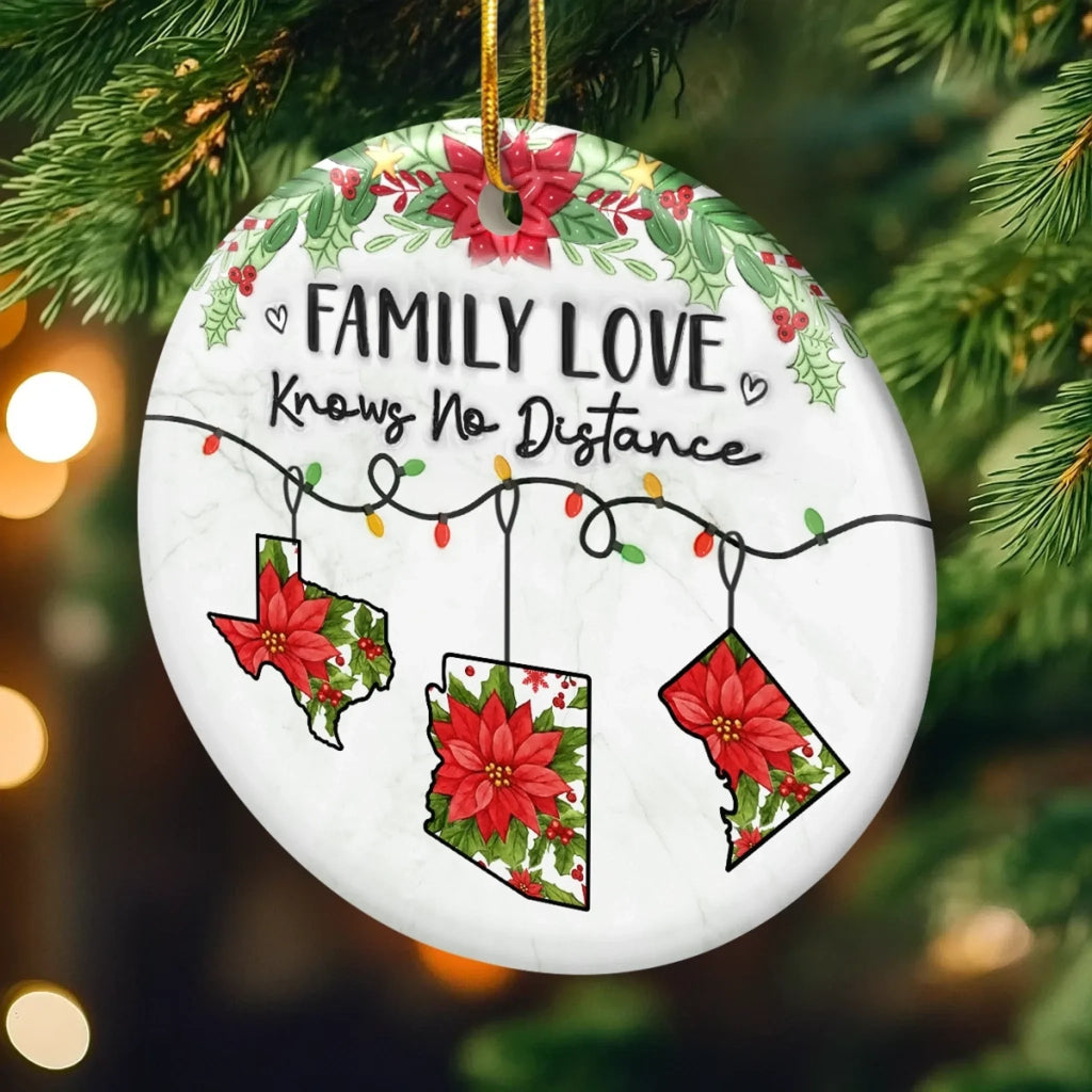 Custom Long Distance Ceramic Ornament - Never Apart Always Family | Personalized Gift