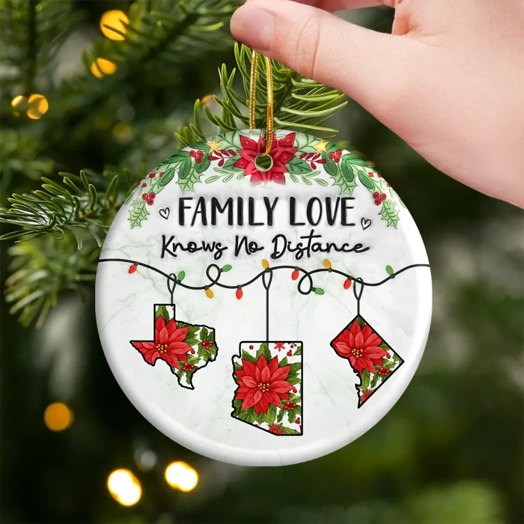 Custom Long Distance Ceramic Ornament - Never Apart Always Family | Personalized Gift