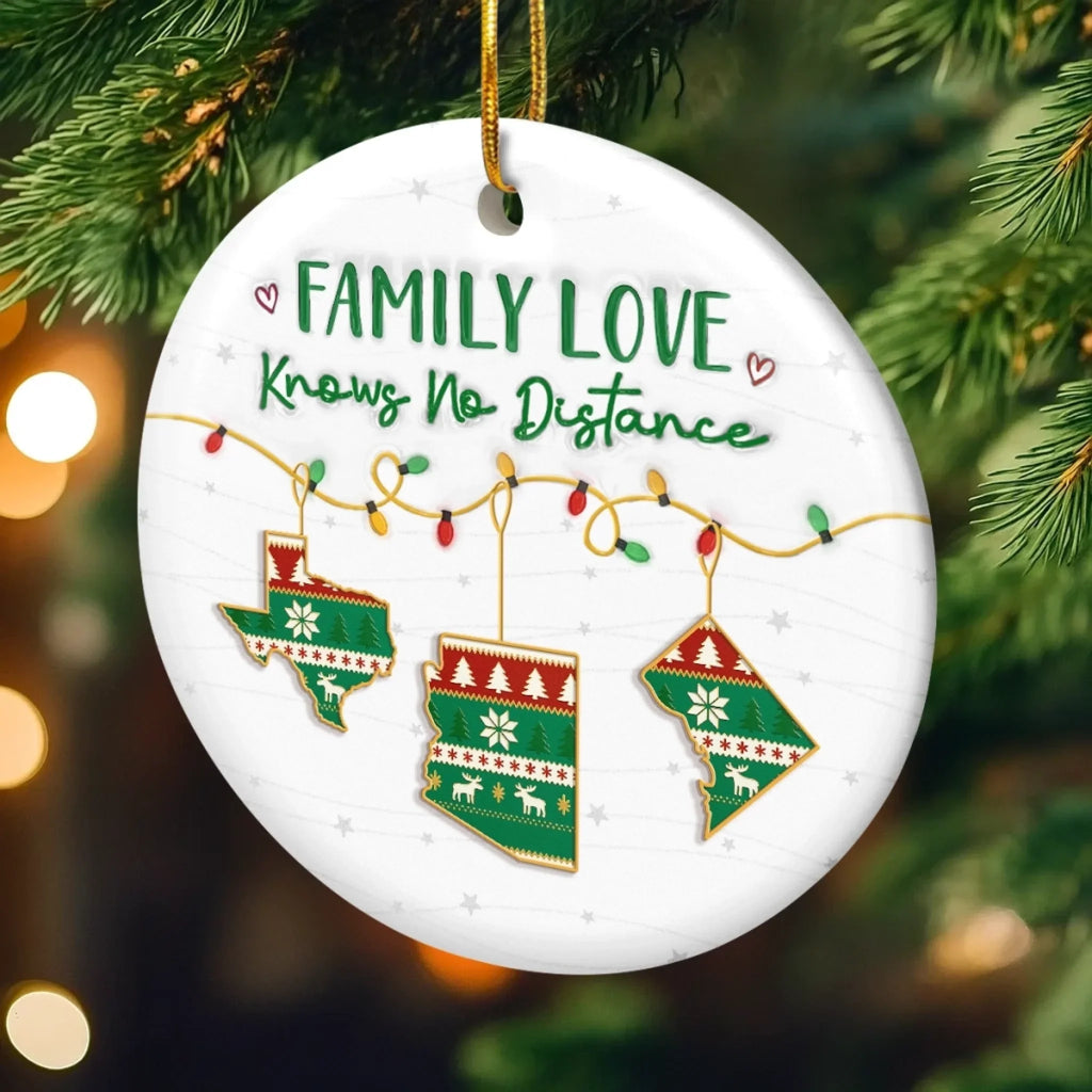Custom Long Distance Ceramic Ornament - Always Connected No Matter The Miles | Personalized Gift