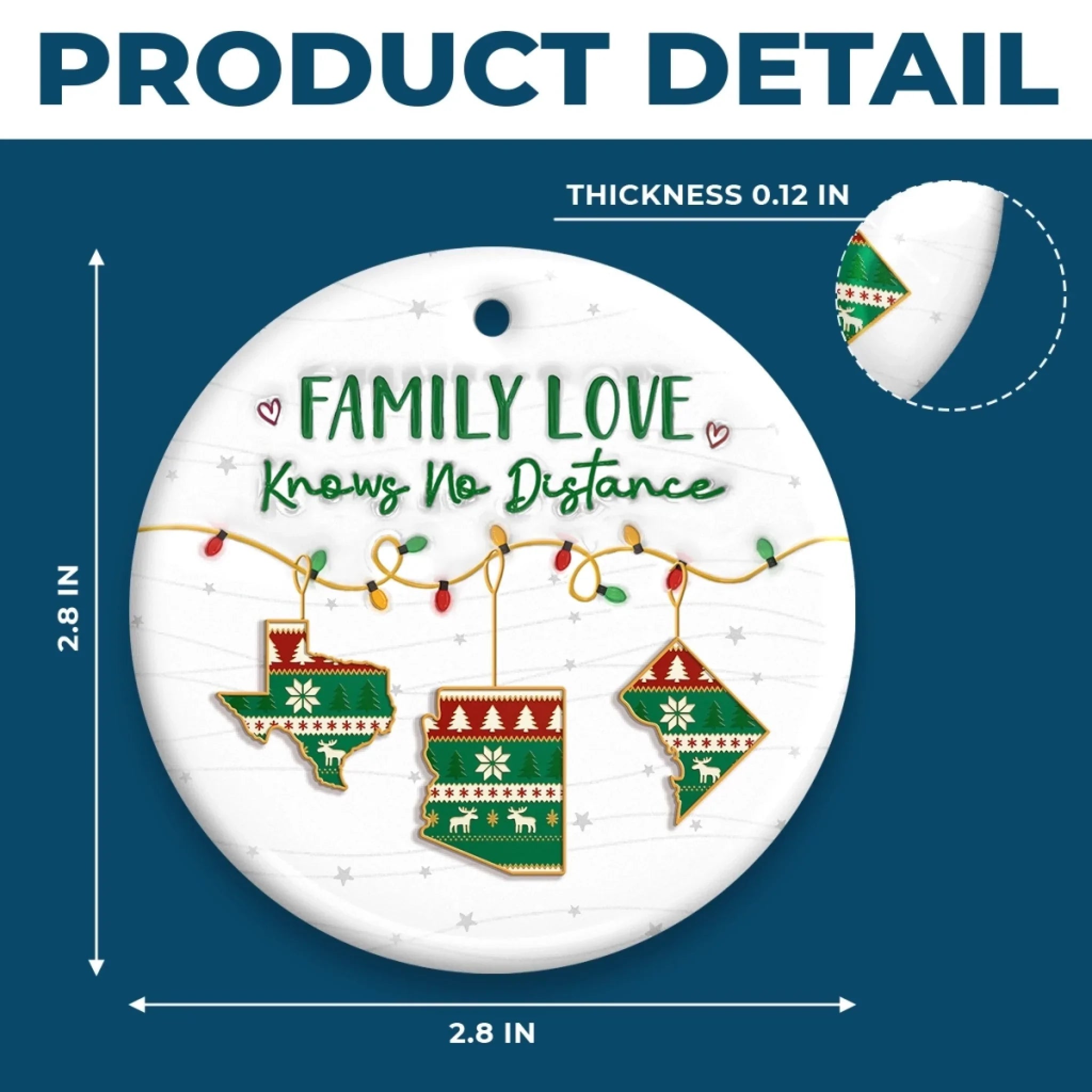 Custom Long Distance Ceramic Ornament - Always Connected No Matter The Miles | Personalized Gift