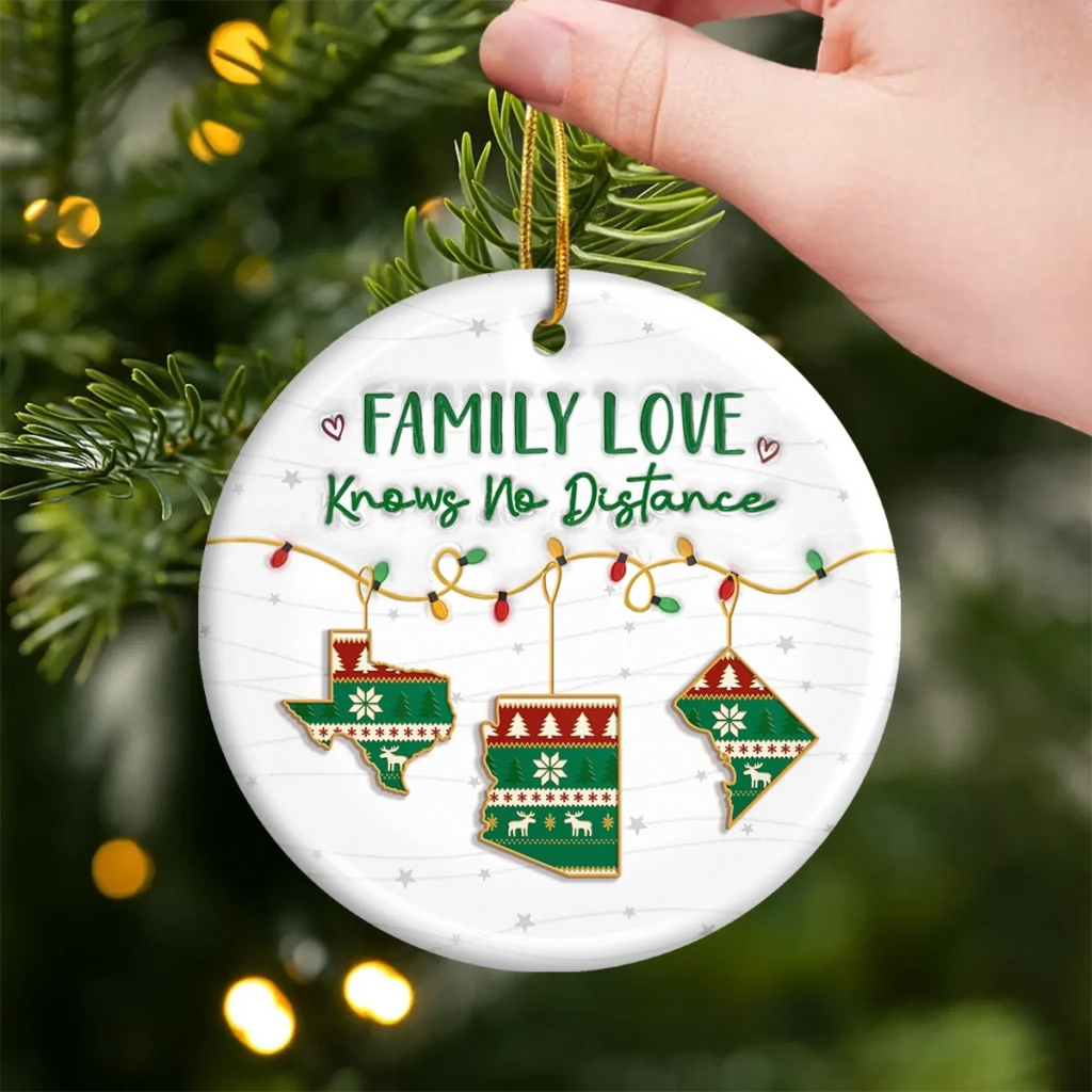 Custom Long Distance Ceramic Ornament - Always Connected No Matter The Miles | Personalized Gift