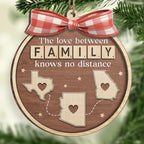 Custom Long Distance Wood Ornament - Family Ties Know No Miles | Personalized Gift