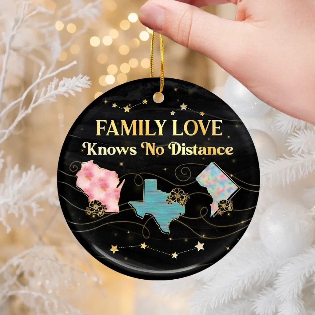 Custom Long Distance Ceramic Ornament - Wherever We Are Love Finds The Way | Personalized Gift