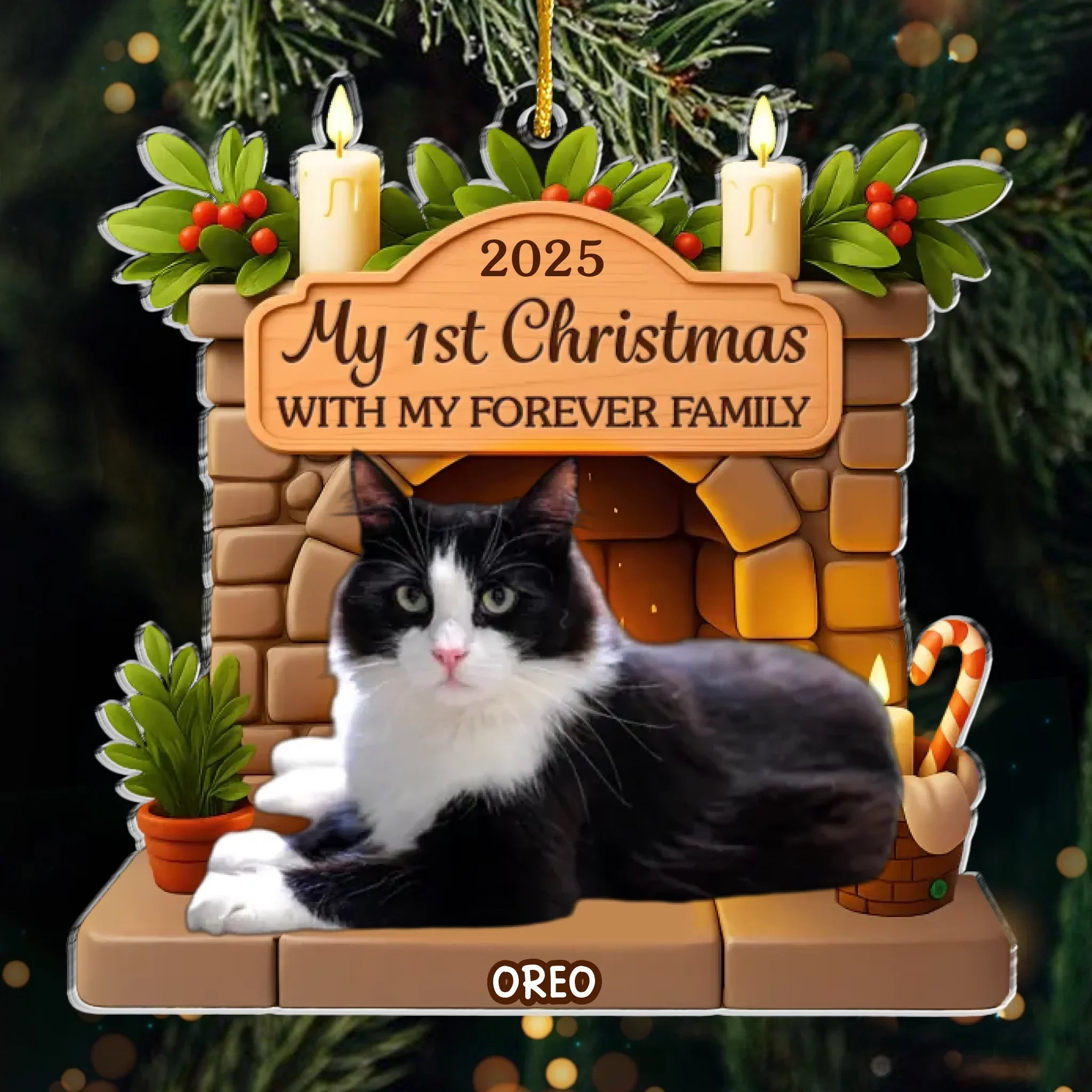 Custom Photo Pet First Christmas Acrylic Ornament - Pets Make Life Brighter | Personalized Gift Secondary image