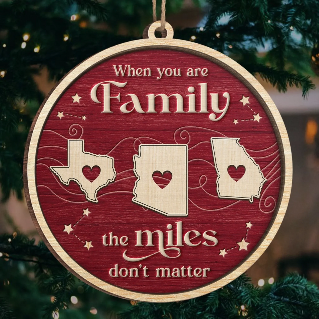 Custom Long Distance Wood Ornament - Forever Linked Wherever We Live | Personalized Gift